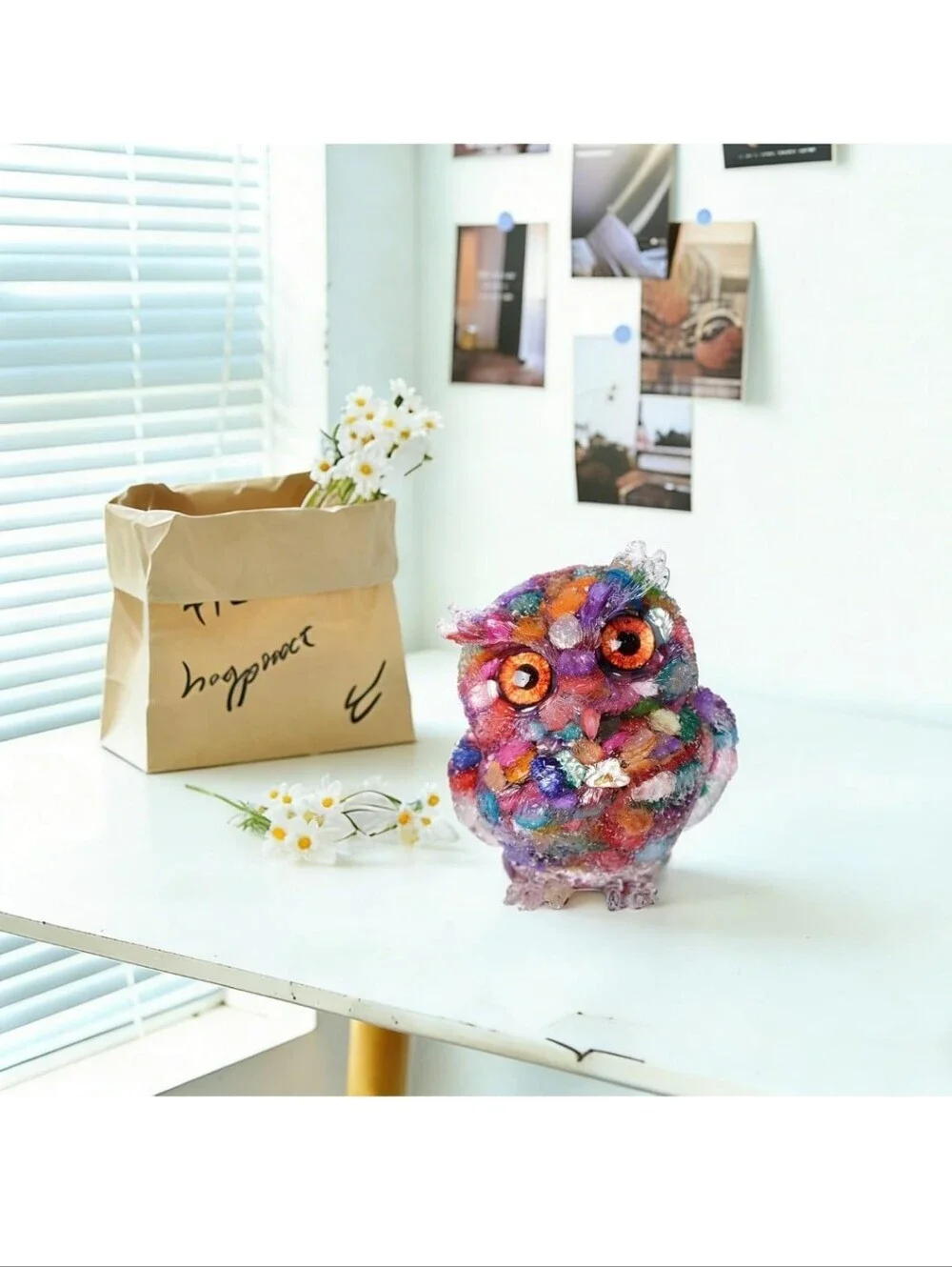 Colorful Multicolor Owl Bird Figurine Decorative Ornament